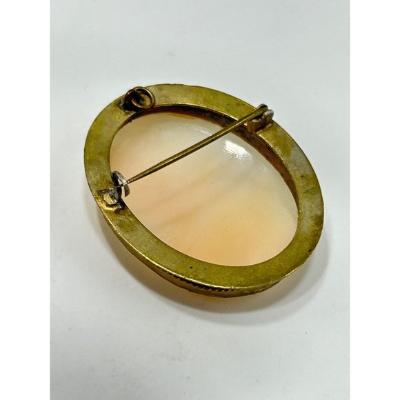 Vintage Genuine Carved Shell Cameo Pin Brooch Pendant Right Facing Lady Profile - Picture 4 of 6